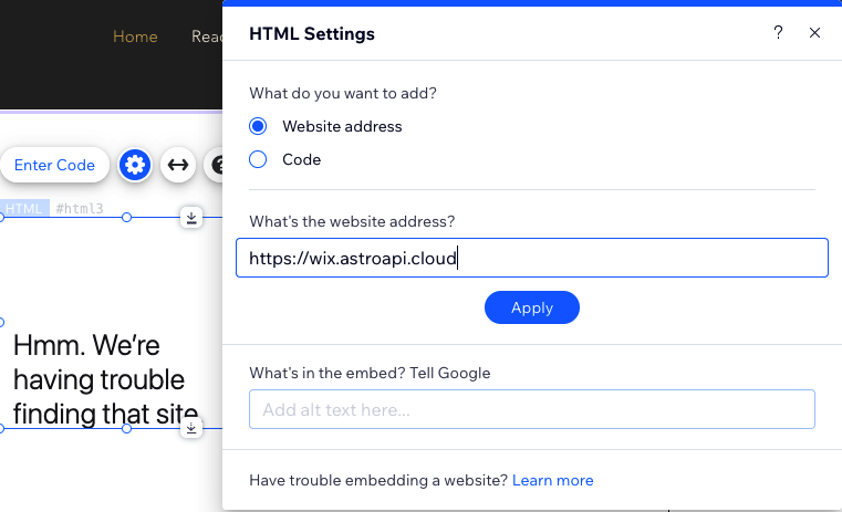 Wix HTML Settings