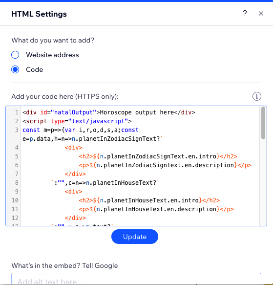 Wix HTML Settings Code